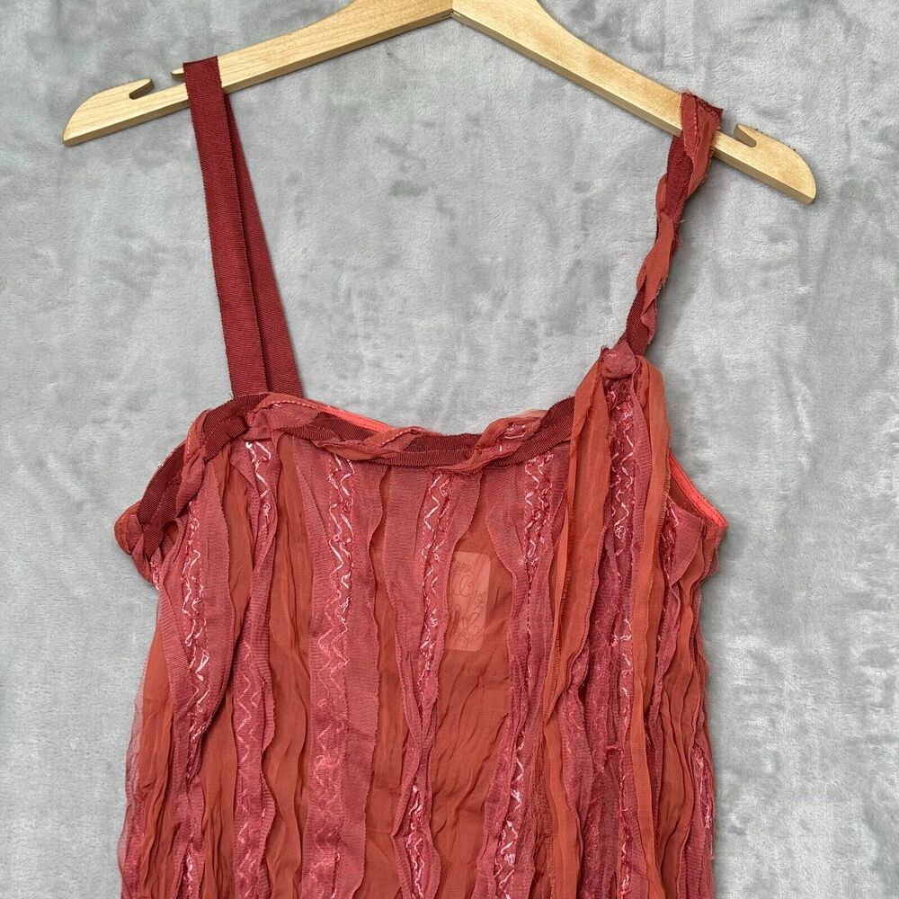 Free People Top Womens Small Dark Pink Tank Semi Sheer Embroidered NEW Fairycore - Picture 4 of 13